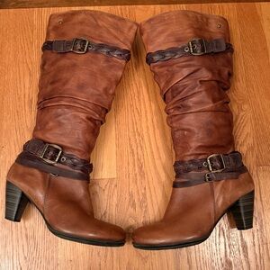 Pikolinos Women Verona Tall Boots Brown Leather Braided Buckle Size 39 EU 8.5 US